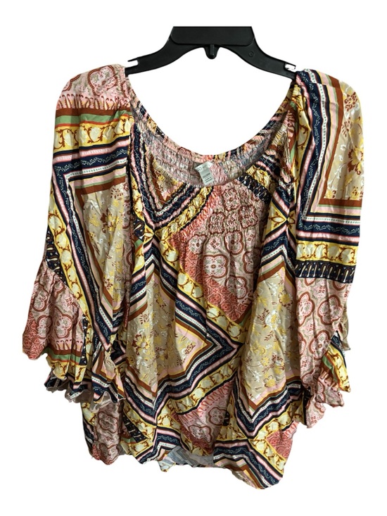 Cato Tops - Cato Multicolor Geometric & Floral Peasant Blouse